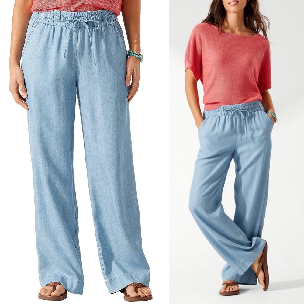 Tommy Bahama Wide Leg Tencel Pants Womens Size Large High Rise All Day Easy Boho